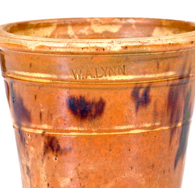 Rare W. A. LYNN, Thurmont, MD Redware Flowerpot w/ Manganese Decoration