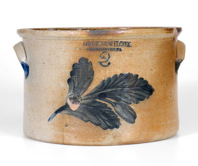 COWDEN & WILCOX / HARRISBURG, PA Stoneware Cake Crock w/ Leaf Decoration