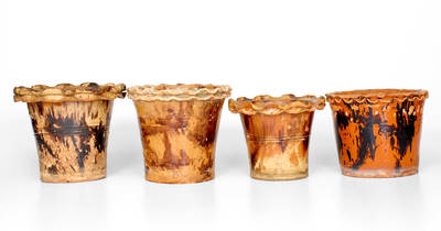 Lot of Four: Redware Flowerpots with Crimped Rims att. Thurmont, MD