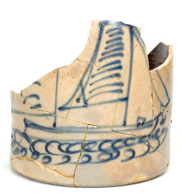 Fragment from Large Stoneware Jar w/ Elaborate Sailing Ship Decoration