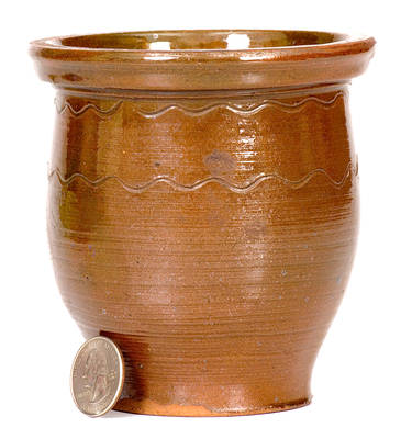 Unusual Pint-Sized Redware Cream Jar Inscribed 