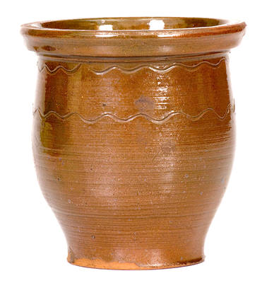 Unusual Pint-Sized Redware Cream Jar Inscribed "A. B. / 1868," probably Virginia origin