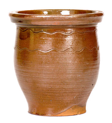 Unusual Pint-Sized Redware Cream Jar Inscribed "A. B. / 1868," probably Virginia origin