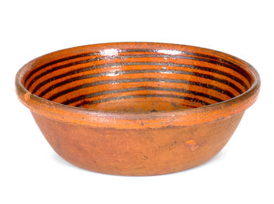 American Redware Bowl with Manganese Slip Decoration