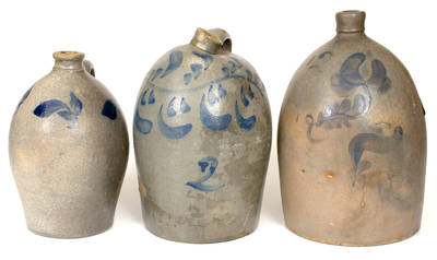 Lot of Three: Beaver, PA Stoneware Jugs with Cobalt Decoration