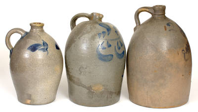 Lot of Three: Beaver, PA Stoneware Jugs with Cobalt Decoration