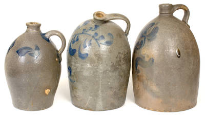 Lot of Three: Beaver, PA Stoneware Jugs with Cobalt Decoration