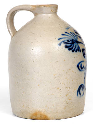 CORTLAND (New York) Stoneware Jug with Elaborate Slip-Trailed Floral Decoration