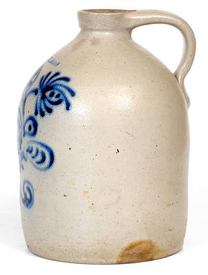 CORTLAND (New York) Stoneware Jug with Elaborate Slip-Trailed Floral Decoration