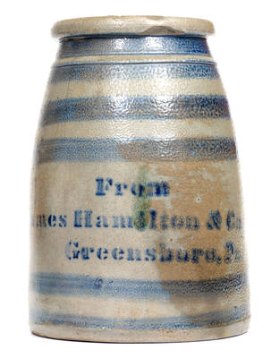 "From James Hamilton & Co. / Greensboro, PA" Stoneware Striped Canning Jar
