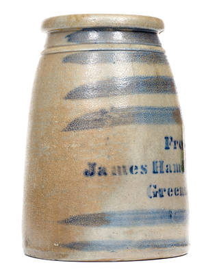 "From James Hamilton & Co. / Greensboro, PA" Stoneware Striped Canning Jar