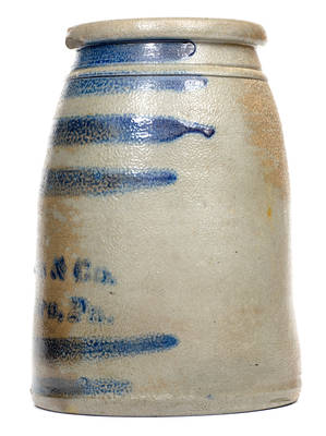 "From James Hamilton & Co. / Greensboro, PA" Stoneware Striped Canning Jar