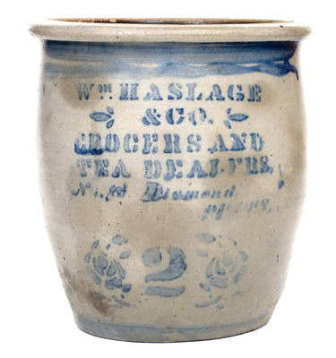 WM. HASLAGE & CO. / GROCERS AND TEA DEALERS Pittsburgh, PA Stoneware Advertising Jar