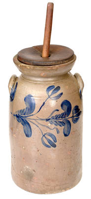 W. H. LEHEW & CO. / STRASBURG, VA Stoneware Churn w/ Elaborate Decoration