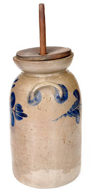 W. H. LEHEW & CO. / STRASBURG, VA Stoneware Churn w/ Elaborate Decoration