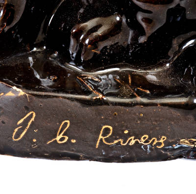 Unusual Midwestern Stoneware Presentation Spaniel Figure, Inscribed 