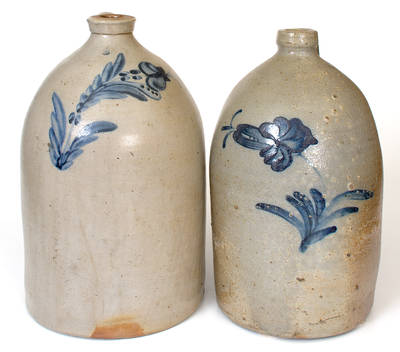 Lot of Two: 2 Gal. Stoneware Jugs with Floral Decoration