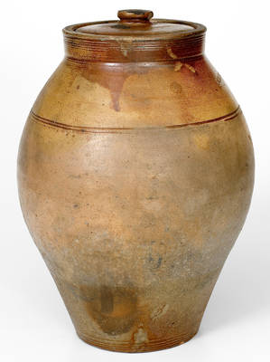 1 Gal. BOSTON Lidded Stoneware Jar with Iron-Oxide Dipped Decoration, early 19th century