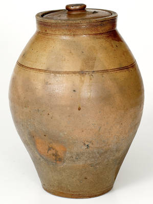 1 Gal. BOSTON Lidded Stoneware Jar with Iron-Oxide Dipped Decoration, early 19th century