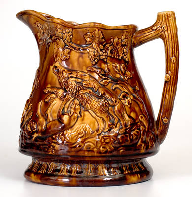 E. & W. BENNETT / BALTIMORE, MD Rockingham Ware Hunt Scene Pitcher