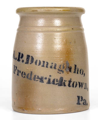 A.P. Donaghho / Fredericktown, / Pa. Stoneware Canning Jar