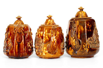 Lot of Three: Edwin Bennett, Baltimore, MD, Rockingham Ware Rebekah-at-the-Well Teapots