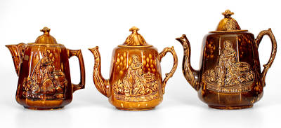 Lot of Three: Edwin Bennett, Baltimore, MD, Rockingham Ware Rebekah-at-the-Well Teapots
