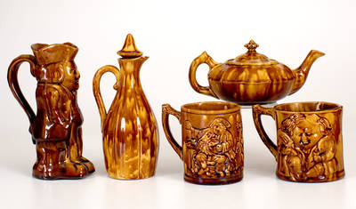 Lot of Five: Assorted Bennett Pottery, Baltimore, MD Rockingham Ware Vessels