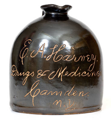 Camden, New York Stoneware Script Syrup Jug