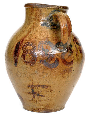 Exceptional 1820 Ohio River Valley Stoneware Pitcher w Brushed Cobalt and Manganese Federal Eagle Design