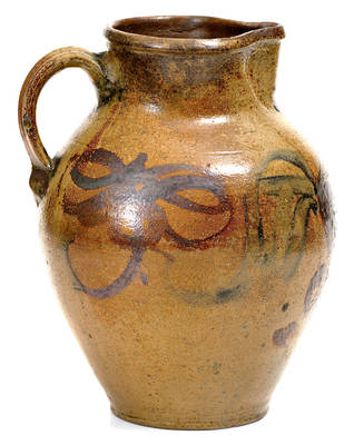 Exceptional 1820 Ohio River Valley Stoneware Pitcher w Brushed Cobalt and Manganese Federal Eagle Design