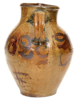 Exceptional 1820 Ohio River Valley Stoneware Pitcher w Brushed Cobalt and Manganese Federal Eagle Design