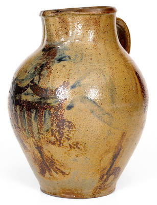 Exceptional 1820 Ohio River Valley Stoneware Pitcher w Brushed Cobalt and Manganese Federal Eagle Design