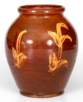 Very Rare New England Redware Jar w/ Yellow Slip Decoration, possibly Capt. John Norton, Bennington, VT, c1800