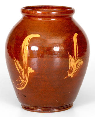 Very Rare New England Redware Jar w/ Yellow Slip Decoration, possibly Capt. John Norton, Bennington, VT, c1800