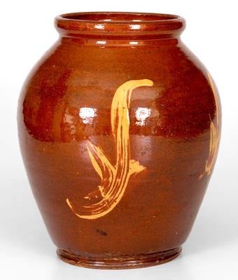 Very Rare New England Redware Jar w/ Yellow Slip Decoration, possibly Capt. John Norton, Bennington, VT, c1800