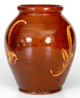 Very Rare New England Redware Jar w/ Yellow Slip Decoration, possibly Capt. John Norton, Bennington, VT, c1800