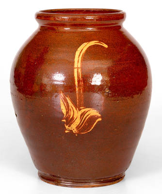 Very Rare New England Redware Jar w/ Yellow Slip Decoration, possibly Capt. John Norton, Bennington, VT, c1800