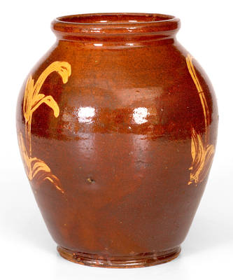 Very Rare New England Redware Jar w/ Yellow Slip Decoration, possibly Capt. John Norton, Bennington, VT, c1800