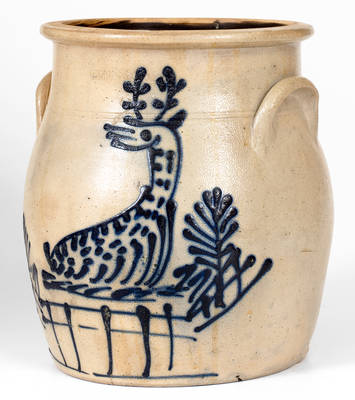 Fine EDMANDS & CO. (Boston, MA) Stoneware Jar w/ Elaborate Slip-Trailed Deer Decoration