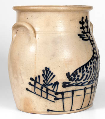 Fine EDMANDS & CO. (Boston, MA) Stoneware Jar w/ Elaborate Slip-Trailed Deer Decoration