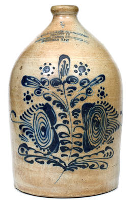 Heavily-Decorated Stoneware Jug w/ WESTFIELD, MASS. Advertising