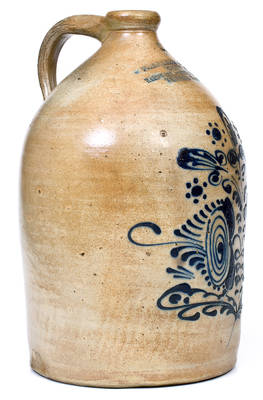 Heavily-Decorated Stoneware Jug w/ WESTFIELD, MASS. Advertising