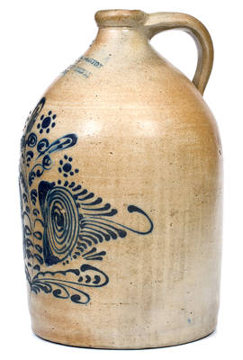 Heavily-Decorated Stoneware Jug w/ WESTFIELD, MASS. Advertising
