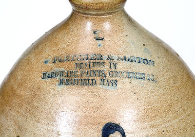 Heavily-Decorated Stoneware Jug w/ WESTFIELD, MASS. Advertising
