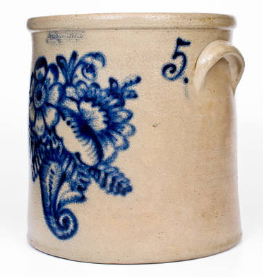 Outstanding JOHN BURGER / ROCHESTER, NY Stoneware Crock w/ Slip-Trailed Cornucopia Decoration