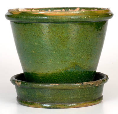 JOHN BELL / WAYNESBORO Large-Sized Green-Glazed Redware Flowerpot