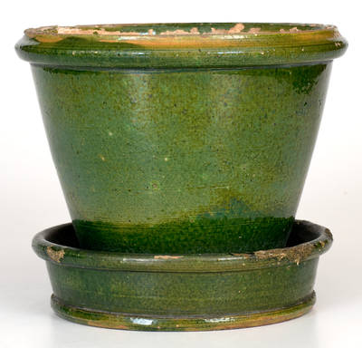 Scarce Large-Sized JOHN BELL / WAYNESBORO Redware Green-Glazed Flowerpot