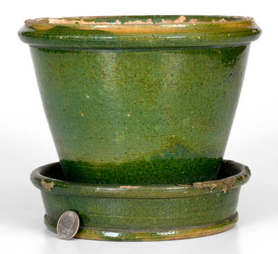 Scarce Large-Sized JOHN BELL / WAYNESBORO Redware Green-Glazed Flowerpot