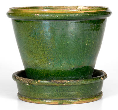Scarce Large-Sized JOHN BELL / WAYNESBORO Redware Green-Glazed Flowerpot